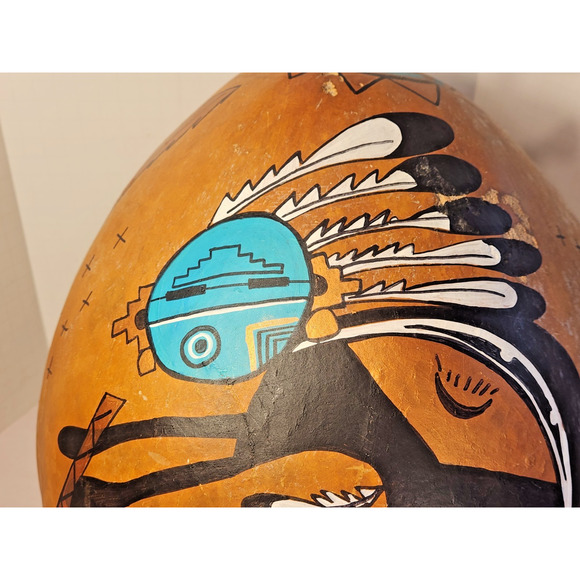 Large Kokopelli Gourd Carved & Painted Signed C. J. Prophet 15" H x 40" Circum - Picture 7 of 15